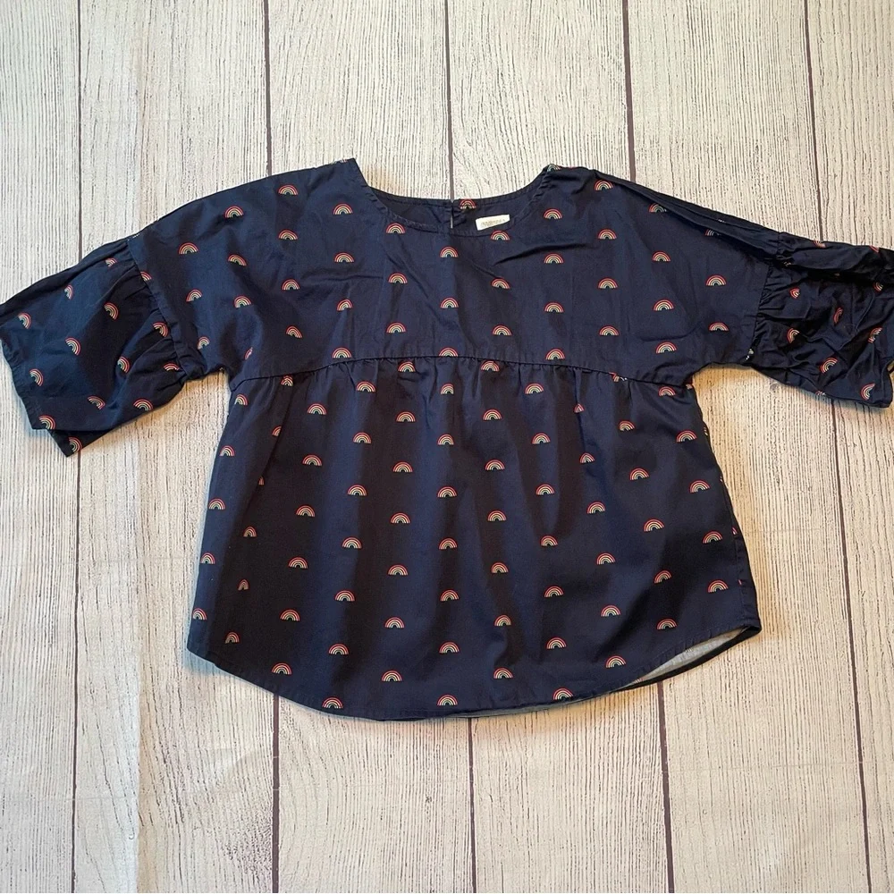 Gymboree So Ready For School Navy Blue Rainbow Top Size Medium (7-8)